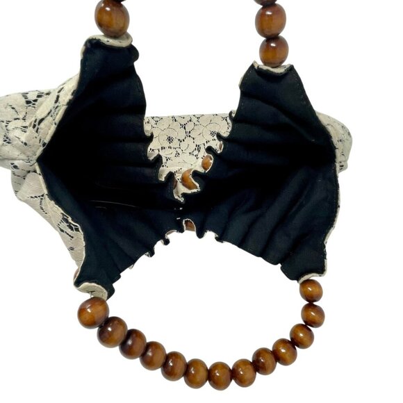 NWOT Vintage Talbots Lace Satchel Purse Wooden Beaded Handle Ivory Cream Snap - Picture 7 of 10